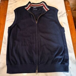 Austin Reed Navy Zip-Up Sleeveless Knit Vest with Striped Collar